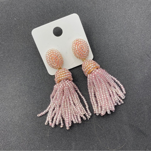 Pink Seed Bead Tassel Drop Post Dangle Pierced Earrings - Picture 7 of 7